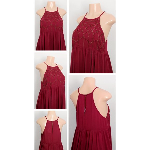 NEW Beaded Apron Neckline Trapeze Boho Mini Dress - Picture 4 of 8